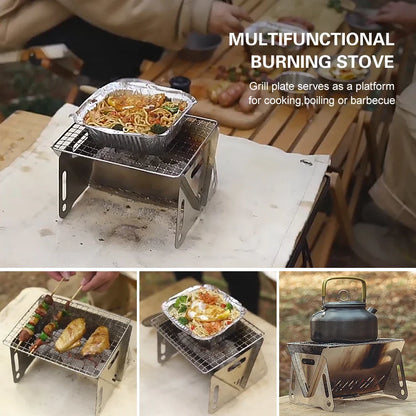 Camping Wood Burning Stove with Grill Plate by FLIPSTYLEZLLC, folding stainless grill on Tampa Home & Garden Store