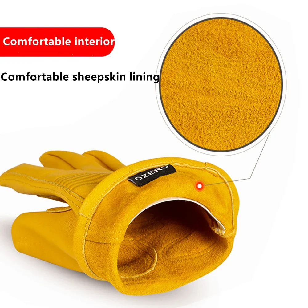 Leather motorcycle gloves with yellow sheepskin lining, shockproof and windproof, OZERO on Tampa Home & Garden Store