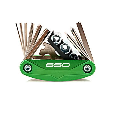 Motorcycle/Bicycle Multi-Tool BikerZoneZ, green pocket tool with fold-out hex wrenches on Tampa Home & Garden Store