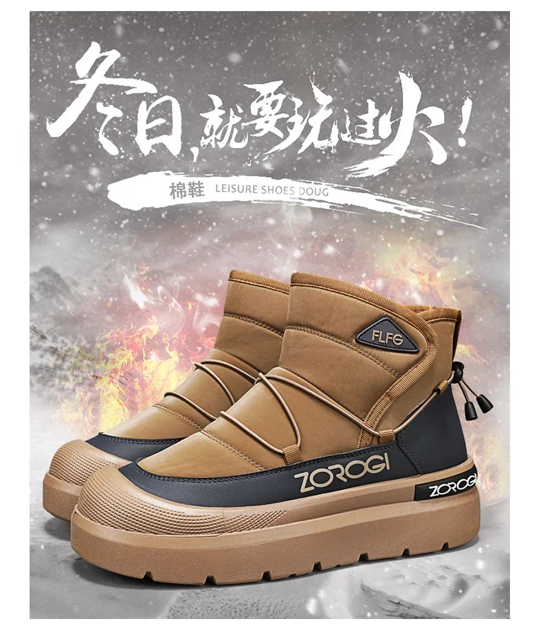 Mens Winter Ankle Boots ZOROGI tan suede with chunky platform sole and black trim 2 boots on Tampa Home & Garden Store