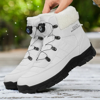 Mens Winter Snow Boots by UpTrend Deals, white with faux fur lining and rugged black outsole on Tampa Home & Garden Store