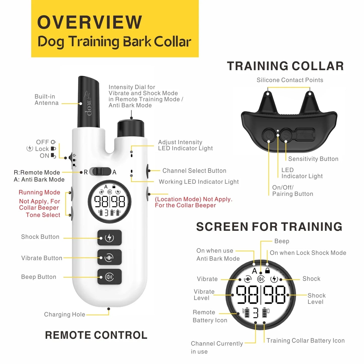 Dog Training Collar 800M Remote Waterproof Rechargeable No Bark Control Collar 2in1