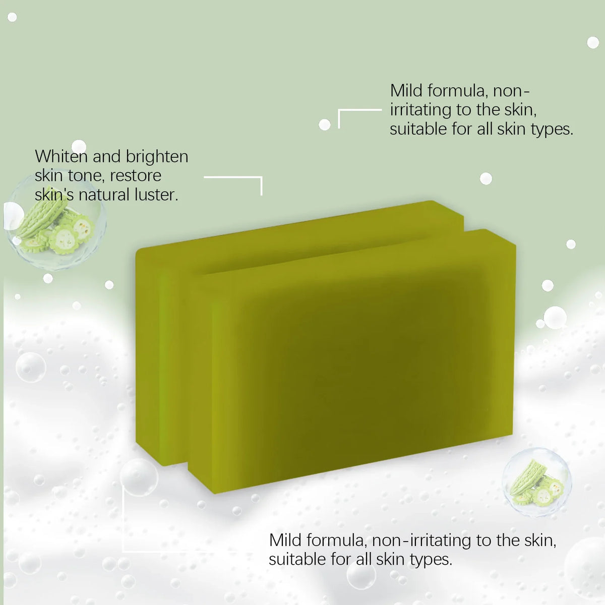 OUHOE Herbal Bath Soap with Bitter Melon by Silcy Skin — lime-green bars on pale green background on Tampa Home & Garden Store