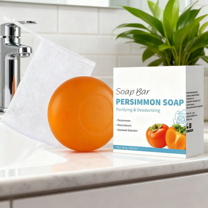 Persimmon Soap Bar by Silcy Skin; orange soap with white packaging and rose scent on Tampa Home & Garden Store