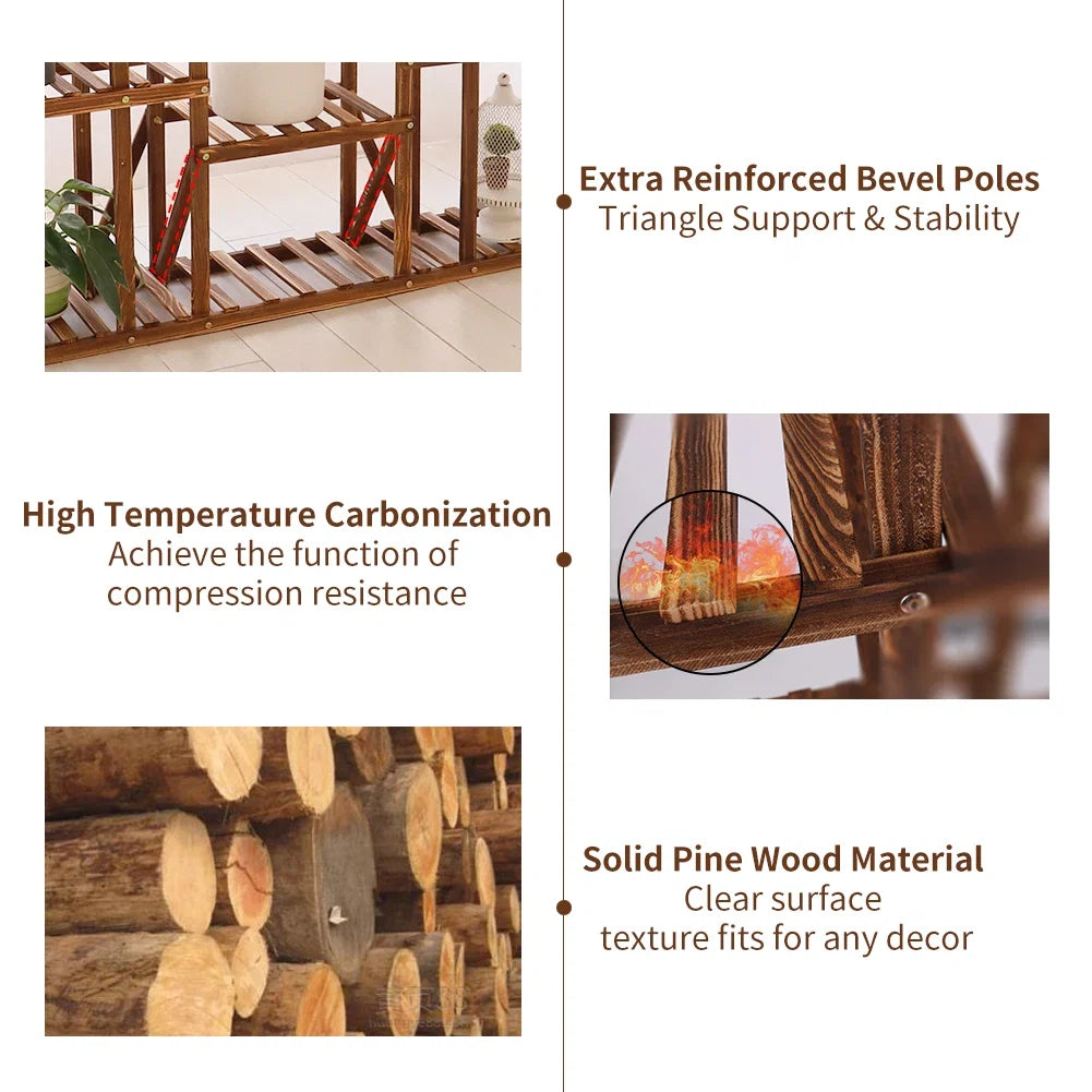 11 Tier Wooden Plant Stand for Indoor and Outdoor