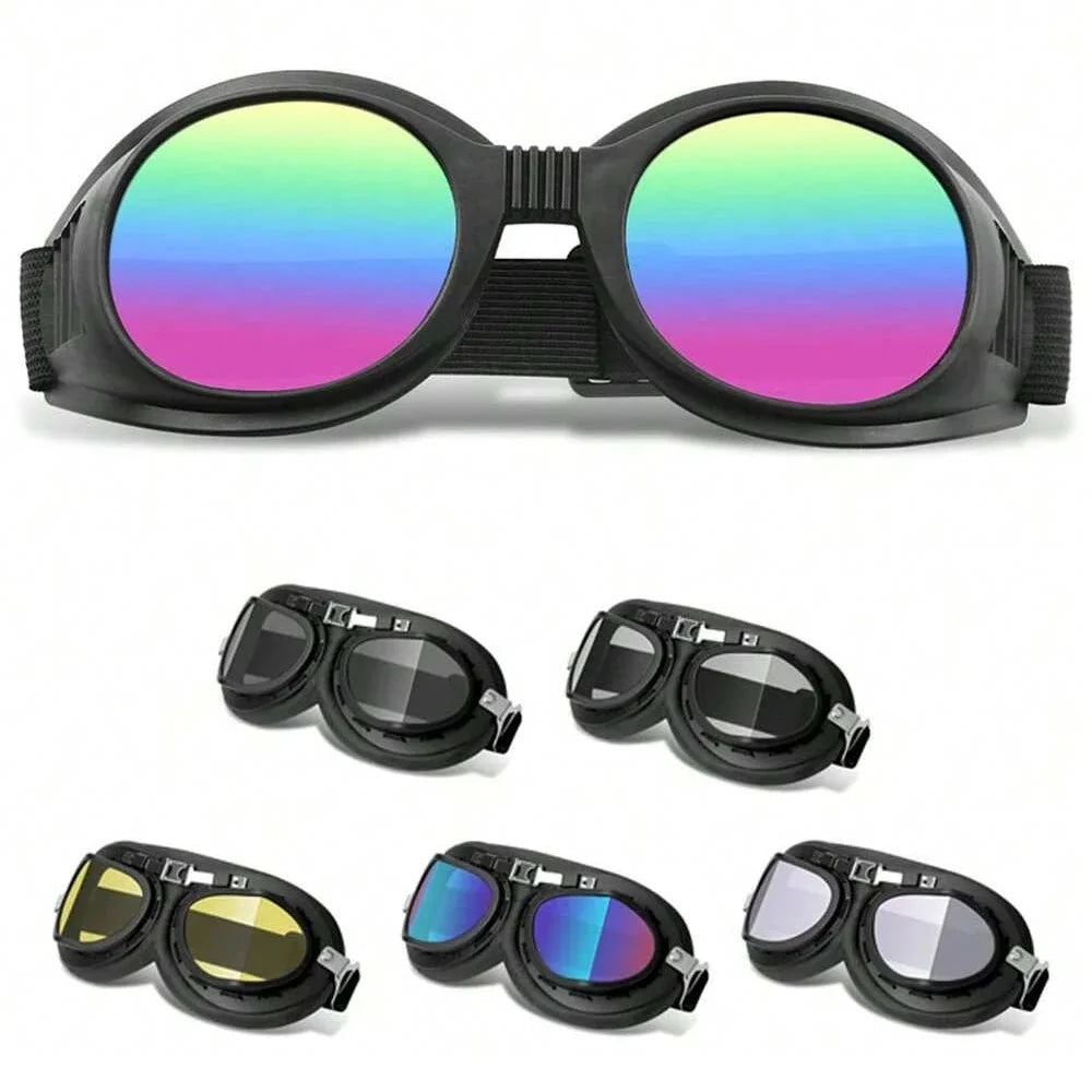 Motorcycle Leather Retro Goggles x6 with round mirrored lenses in color and black frames on Tampa Home & Garden Store