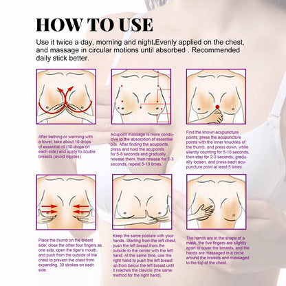 Breast enlargement oil by Silcy Skin shown as diagrams of breast massage steps on Tampa Home & Garden Store