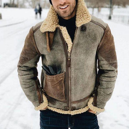 Mens winter jacket with shearling lining, stand collar, zip front and pockets on Tampa Home & Garden Store
