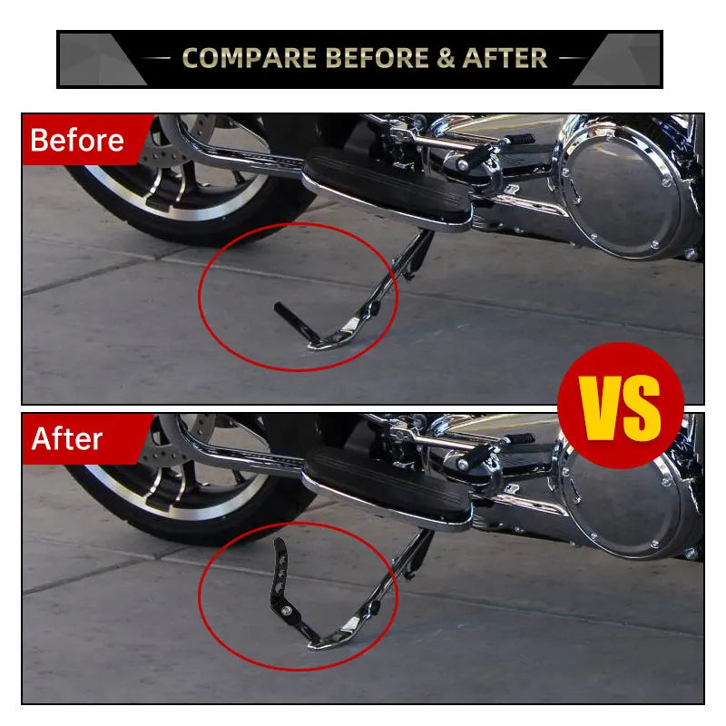 Stand Connector for motorcycle by BikerZoneZ, black metal upgrade in before after views on Tampa Home & Garden Store