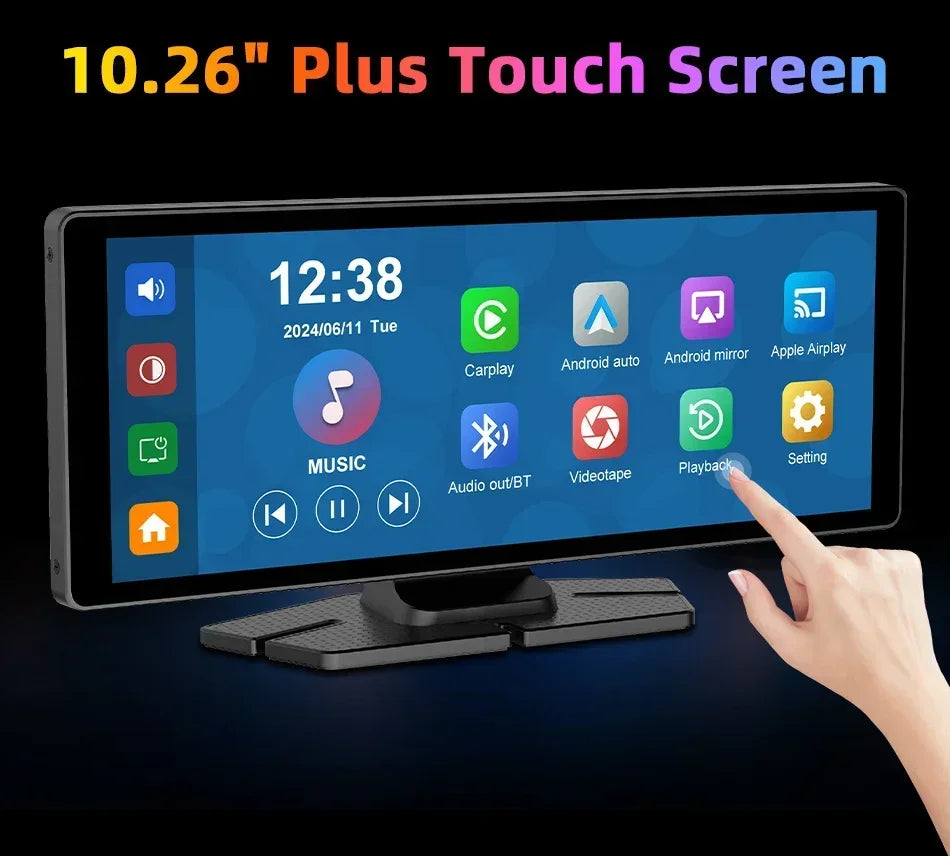 10.26-inch Portable CarPlay Screen wireless car stereo touch display by UpTrend Deals with touchscreen icons on stand on Tampa Home & Garden Store