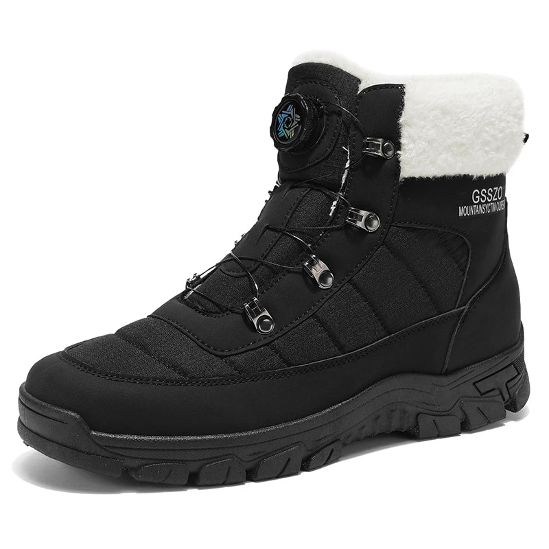 Mens winter snow boots black with white fleece collar, rugged sole by UpTrend Deals on Tampa Home & Garden Store