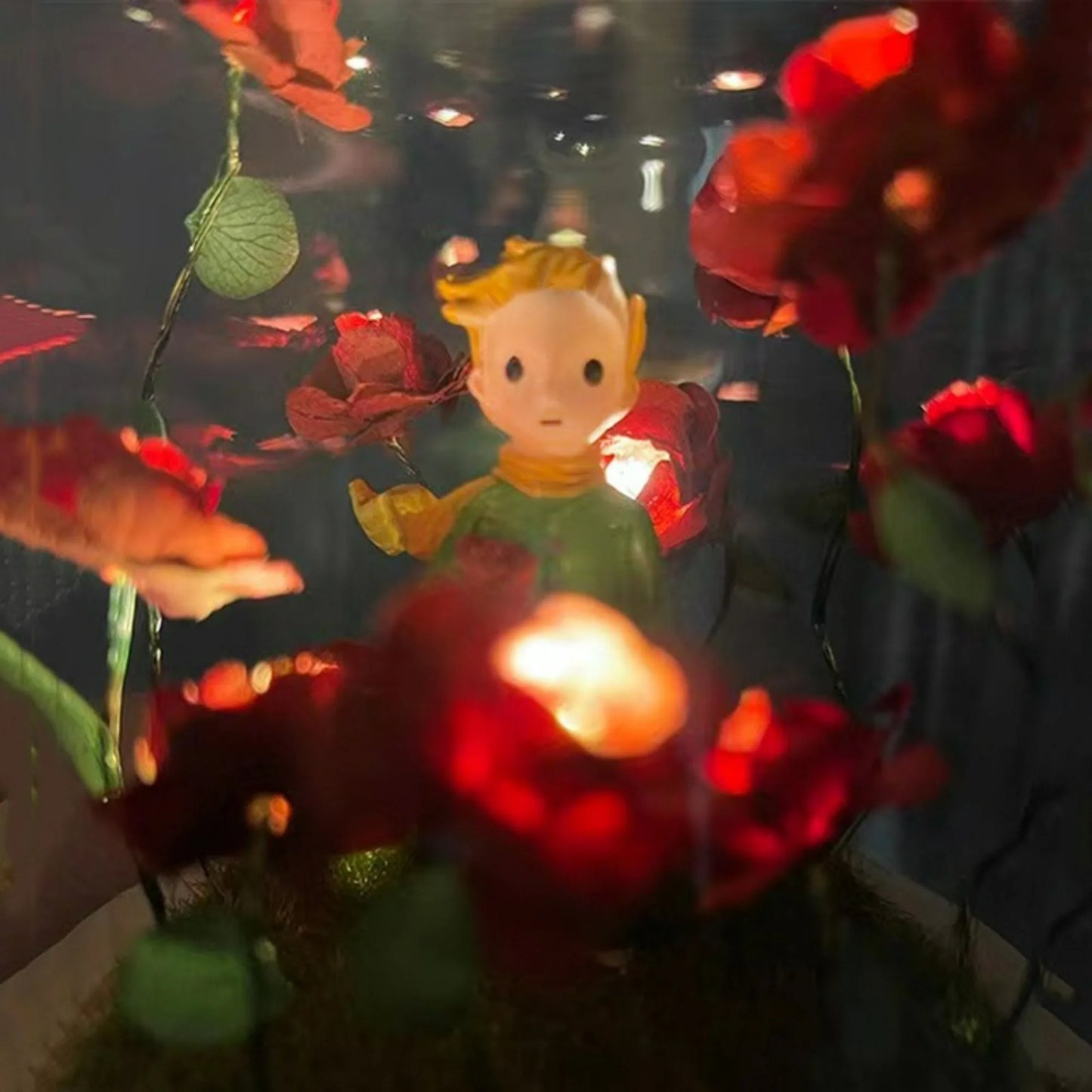 Little Prince night light with red roses and green leaves, Perfecsy decor on Tampa Home & Garden Store