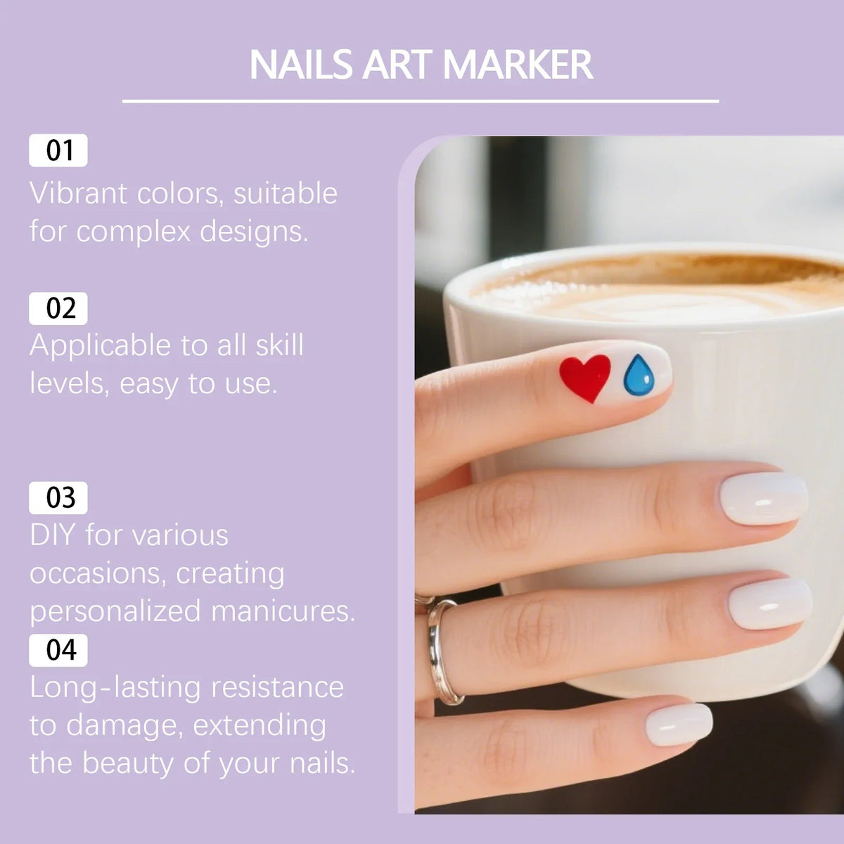 Silcy Skin 12pc Nail Art Graffiti Pen set; colorful DIY nails, red heart and blue teardrop on Tampa Home & Garden Store