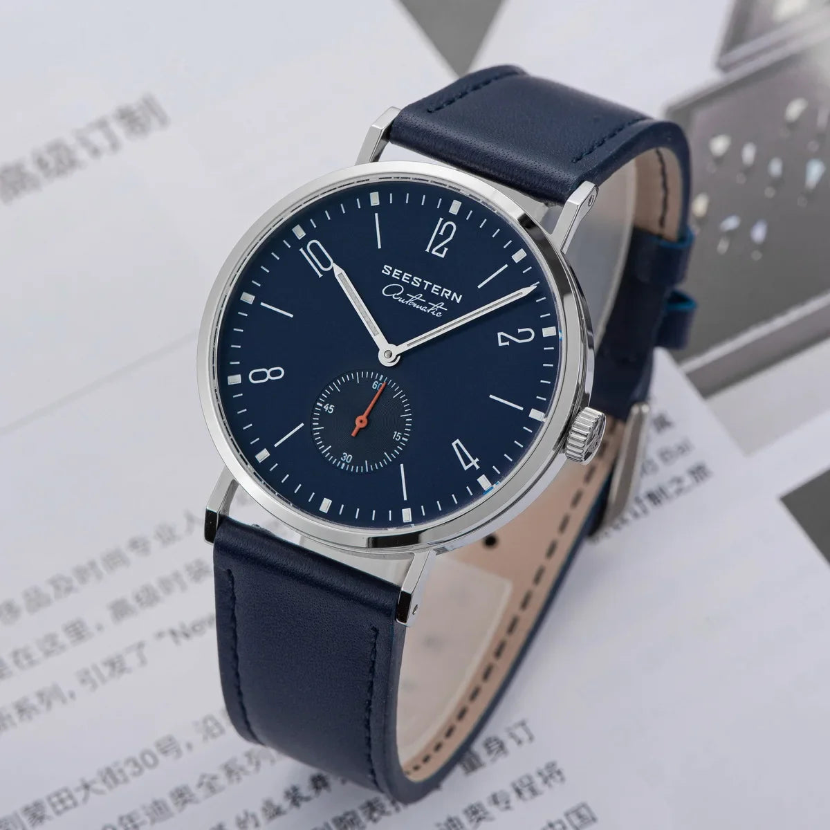 Men's Ultra-Thin Automatic Dress Watch, navy dial, blue strap UpTrend Deals on Tampa Home & Garden Store
