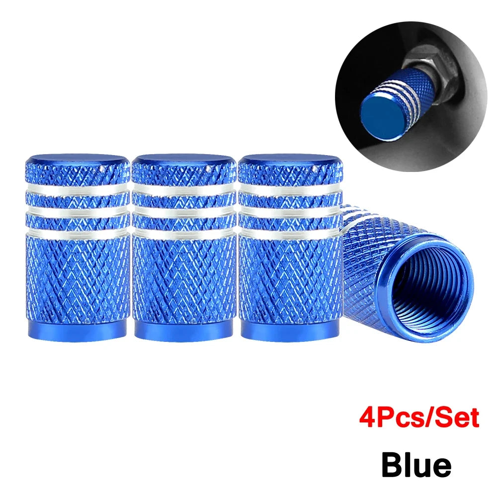 Valve stem caps set blue anodized aluminum knurled 4pcs BikerZoneZ on Tampa Home & Garden Store