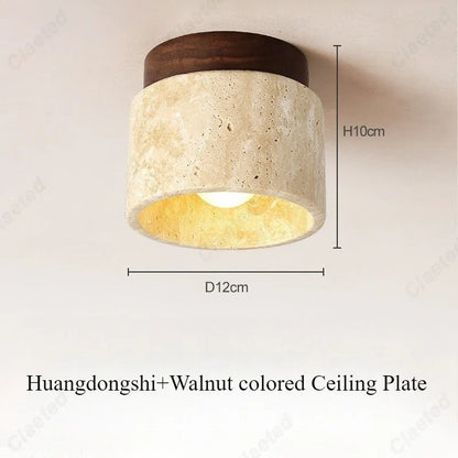 Perfecsy European LED ceiling lamp with walnut top and cream textured shade 12cm dia x 10cm on Tampa Home & Garden Store