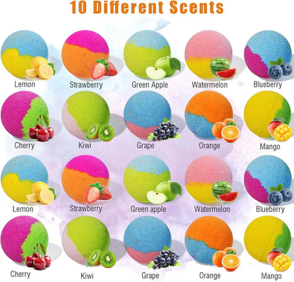 Bath bombs for kids 20-pack gift set, two-tone spheres with assorted fruit flavors on Tampa Home & Garden Store