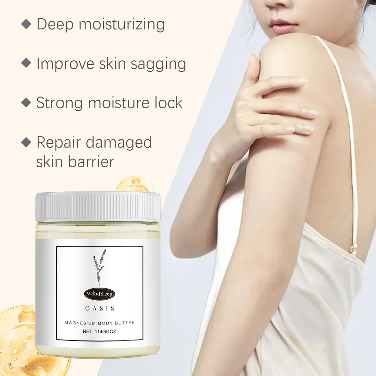 Silcy Skin Shea Butter Magnesium Body Butter in white jar with gray lid for deep moisturization on Tampa Home & Garden Store