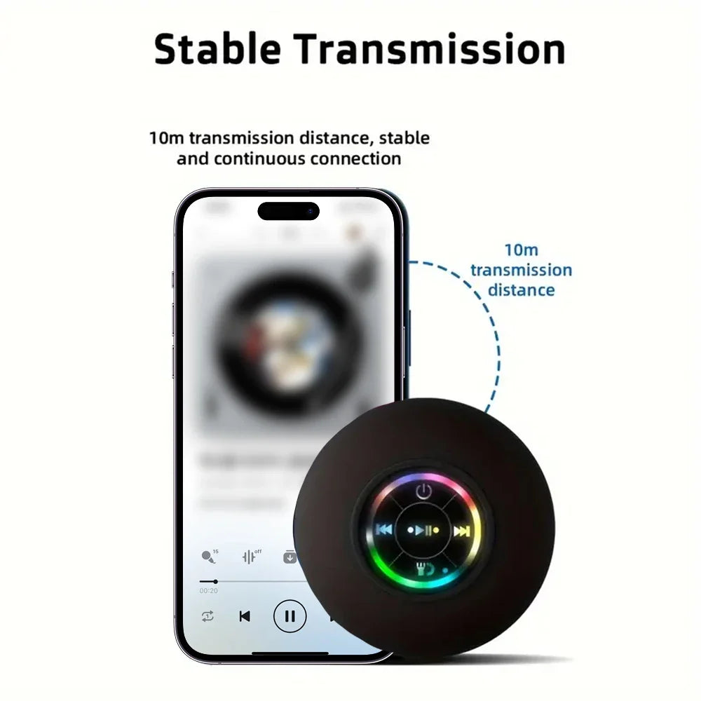 Portable Waterproof Bluetooth Speaker with LED Light Suction Cup Outdoor