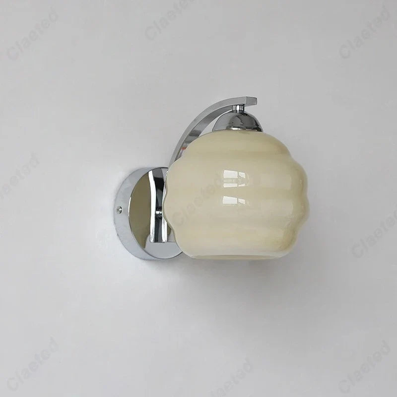 European LED retro glass wall lamp with cream ribbed shade and chrome mount by Perfecsy on Tampa Home & Garden Store