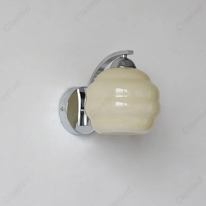 European LED retro glass wall lamp with cream ribbed shade and chrome mount by Perfecsy on Tampa Home & Garden Store
