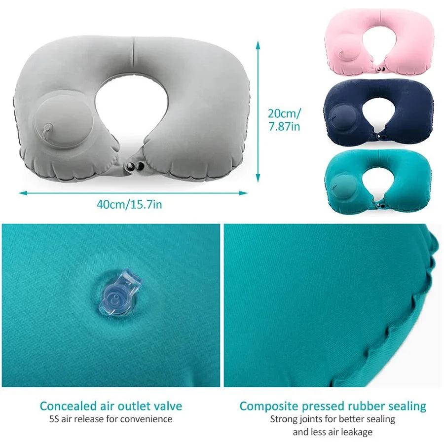 Portable inflatable flocking neck pillow by UpTrend Deals in grey with valve teal pink navy on Tampa Home & Garden Store