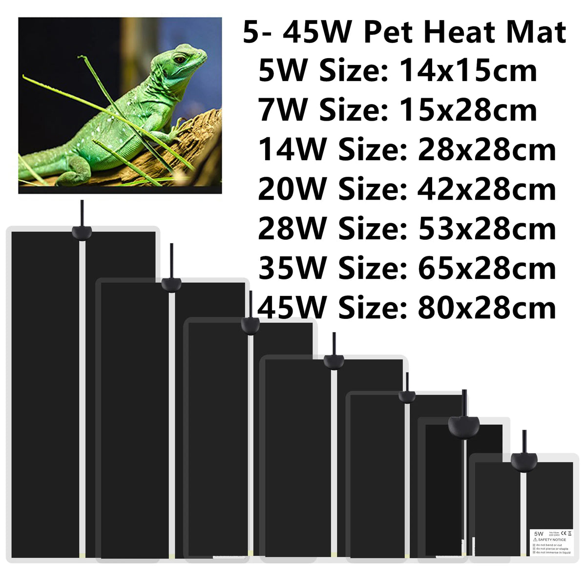 Reptile heating mat Silcy Skin 5–45W with adjustable controller; black heater for indoor plants on Tampa Home & Garden Store