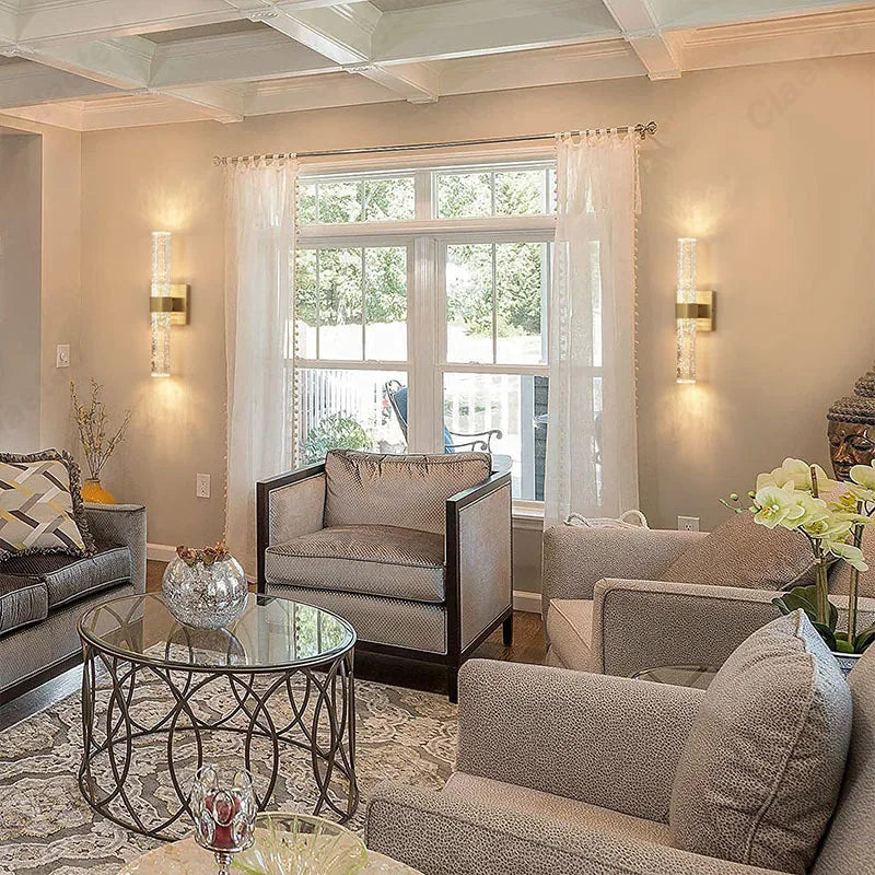 Perfecsy LED crystal wall lamps pair, wrought-iron minimalist sconces for ambient lighting on Tampa Home & Garden Store
