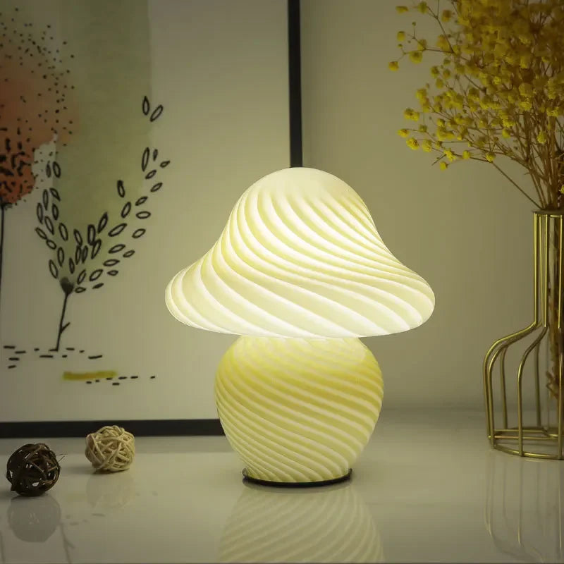 Perfecsy Mushroom LED table lamp with striped base and dome shade, warm ambience on Tampa Home & Garden Store