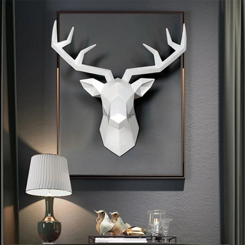 White resin elk head wall mount with geometric facets by Perfecsy on Tampa Home & Garden Store
