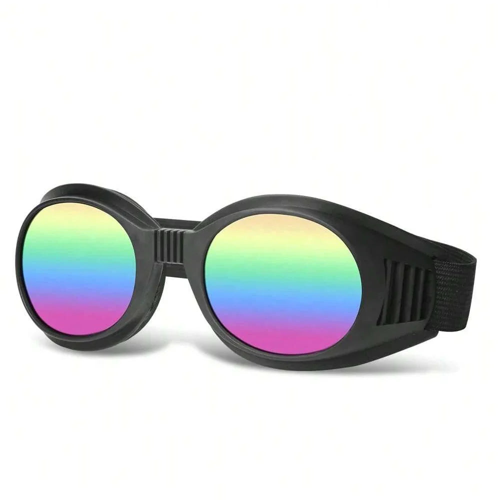 Motorcycle Leather Retro Goggles by BikerZoneZ with black frame and rainbow mirrored lenses on Tampa Home & Garden Store