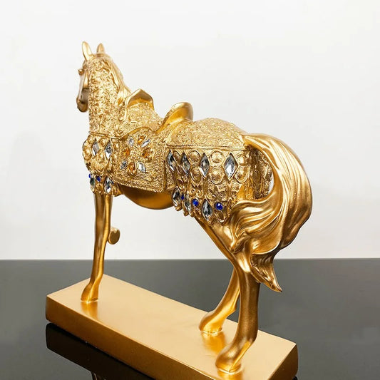 Golden horse statue decorative figurine with jeweled saddle resin by Perfecsy on Tampa Home & Garden Store