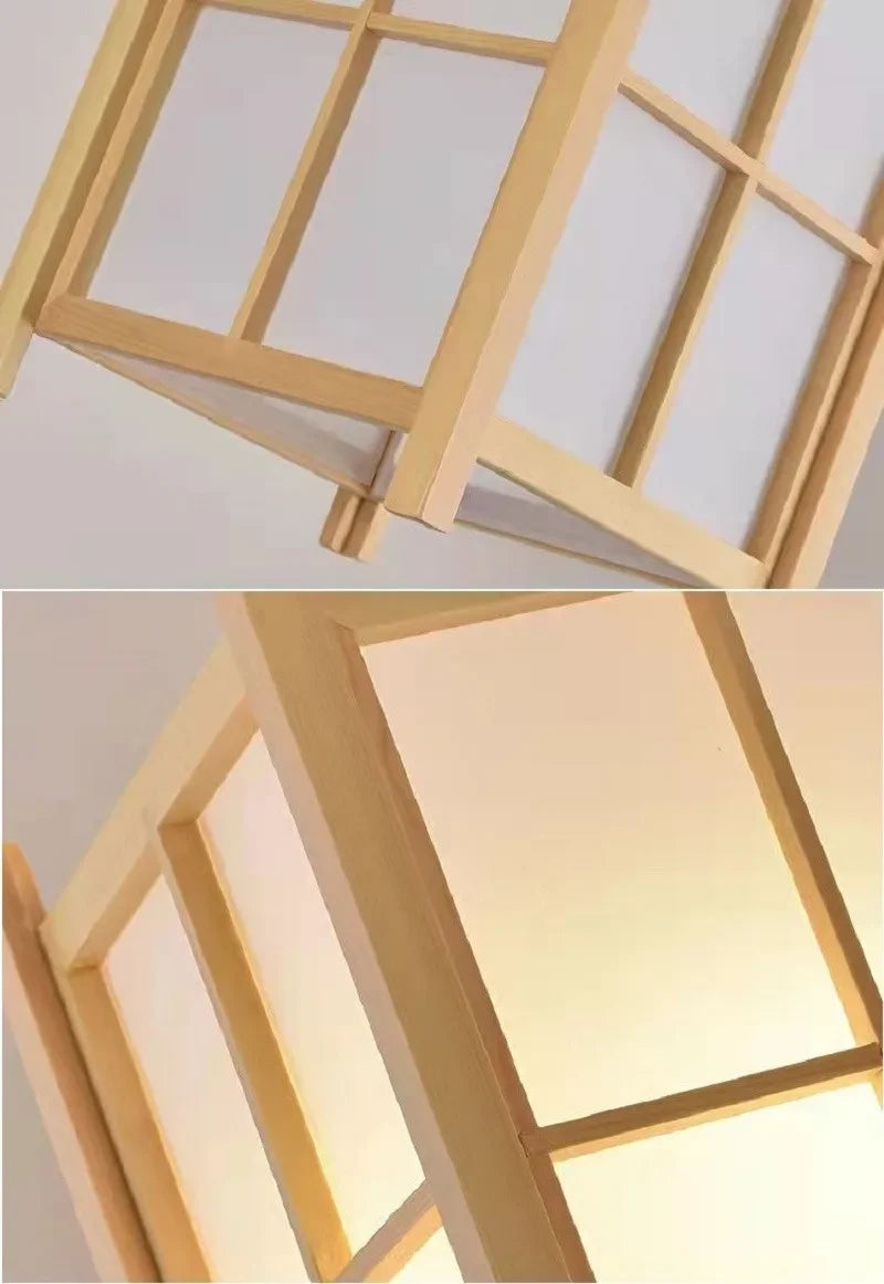 Solid wooden pendant light with square grid frame in natural finish for E27 on Tampa Home & Garden Store