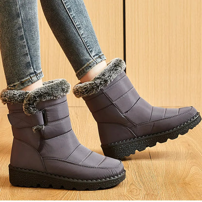 Women's waterproof winter boots UpTrend Deals gray quilted boots with faux fur trim pair on Tampa Home & Garden Store
