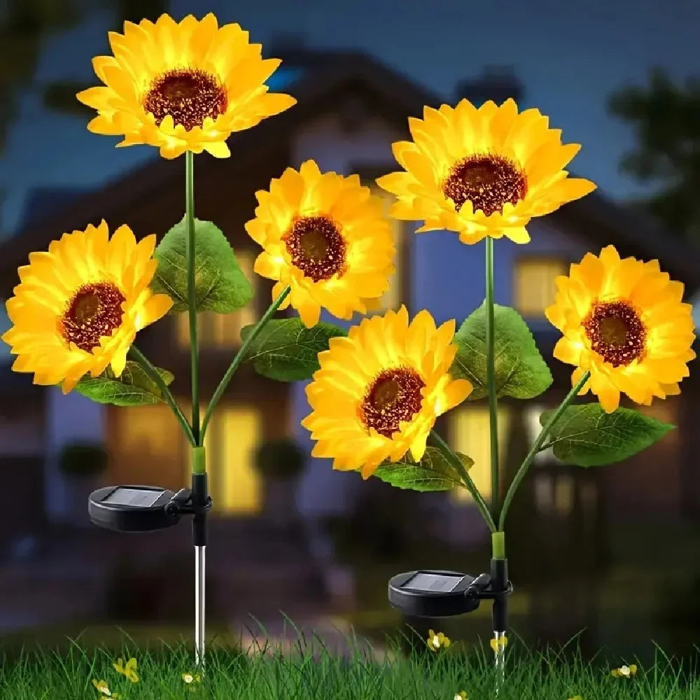 1PC 1/3 Heads Sunflower Solar LED Lights by Perfecsy, 2-pack warm white stake flowers for garden on Tampa Home & Garden Store