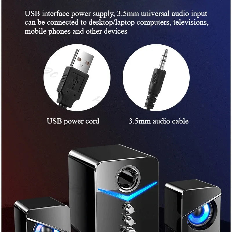 USB desktop 3-piece wired stereo speakers by UpTrend Deals with blue LED subwoofer on Tampa Home & Garden Store