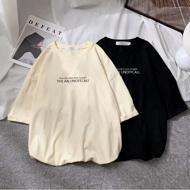 Men's Summer Letter Print TShirt cream and black two-piece set with front text UpTrend Deals on Tampa Home & Garden Store