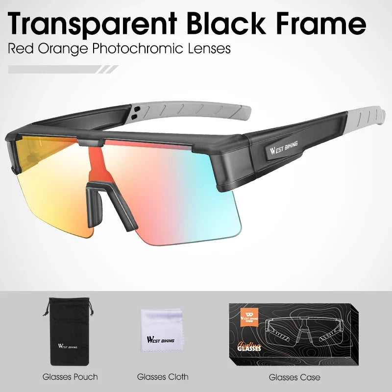 West Biking cycling sunglasses with transparent black frame and photochromic UV400 lenses on Tampa Home & Garden Store