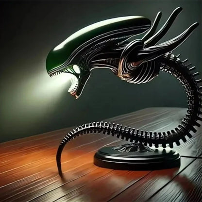 Alien resin lamp stand figurine, black-and-white striped creature with green head, Perfecsy on Tampa Home & Garden Store