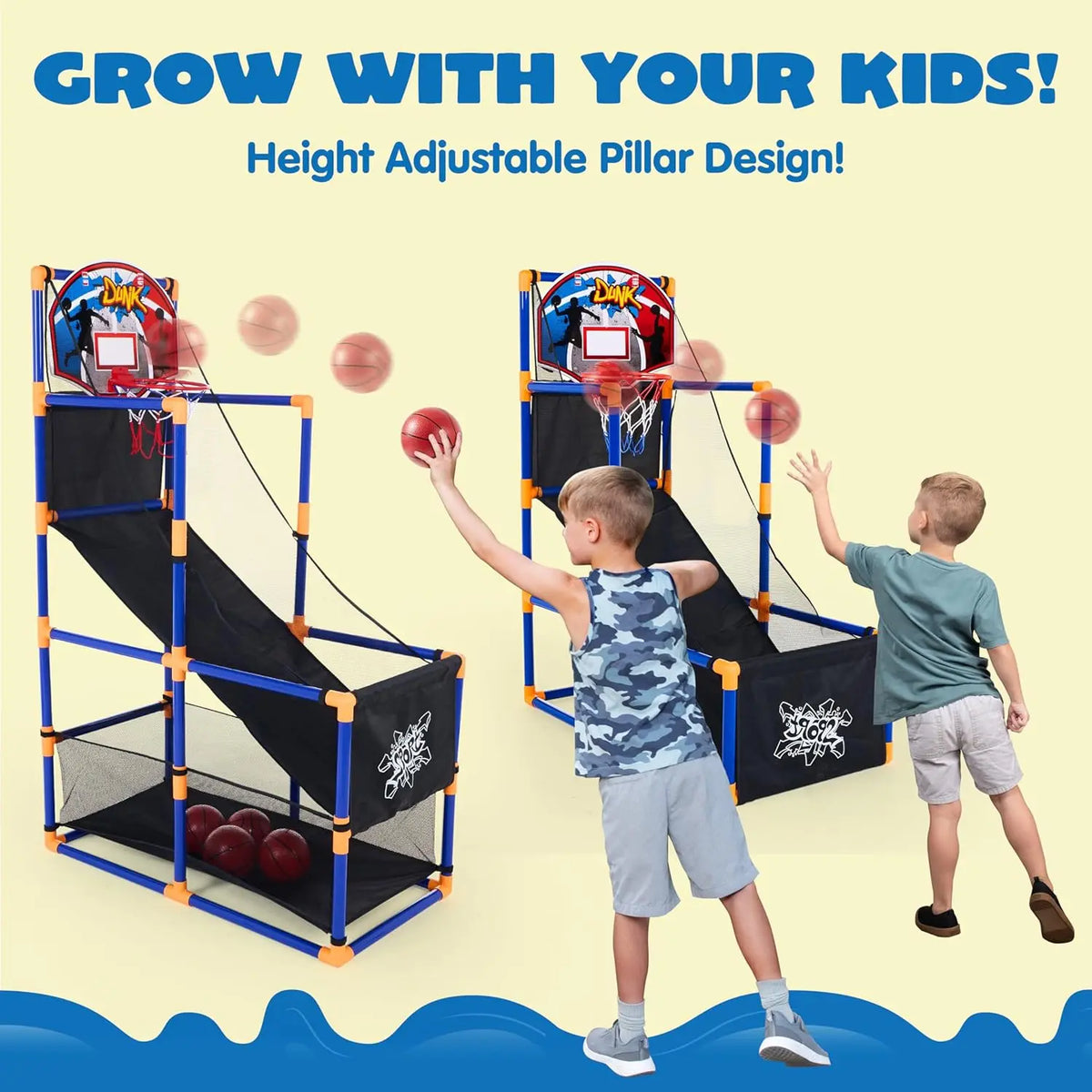 JOYFY Kids Arcade Basketball Game Set by FLIPSTYLEZLLC, blue frames with two hoops and 4 balls on Tampa Home & Garden Store