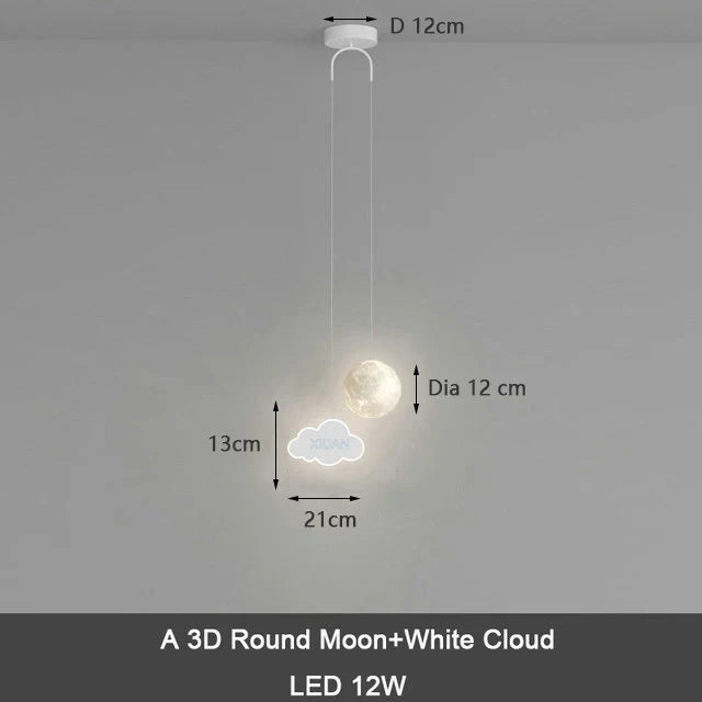 DecorBites Kids Star Moon Pendant Lamp with remote dimming; white 3D moon and cloud LED 12W on Tampa Home & Garden Store
