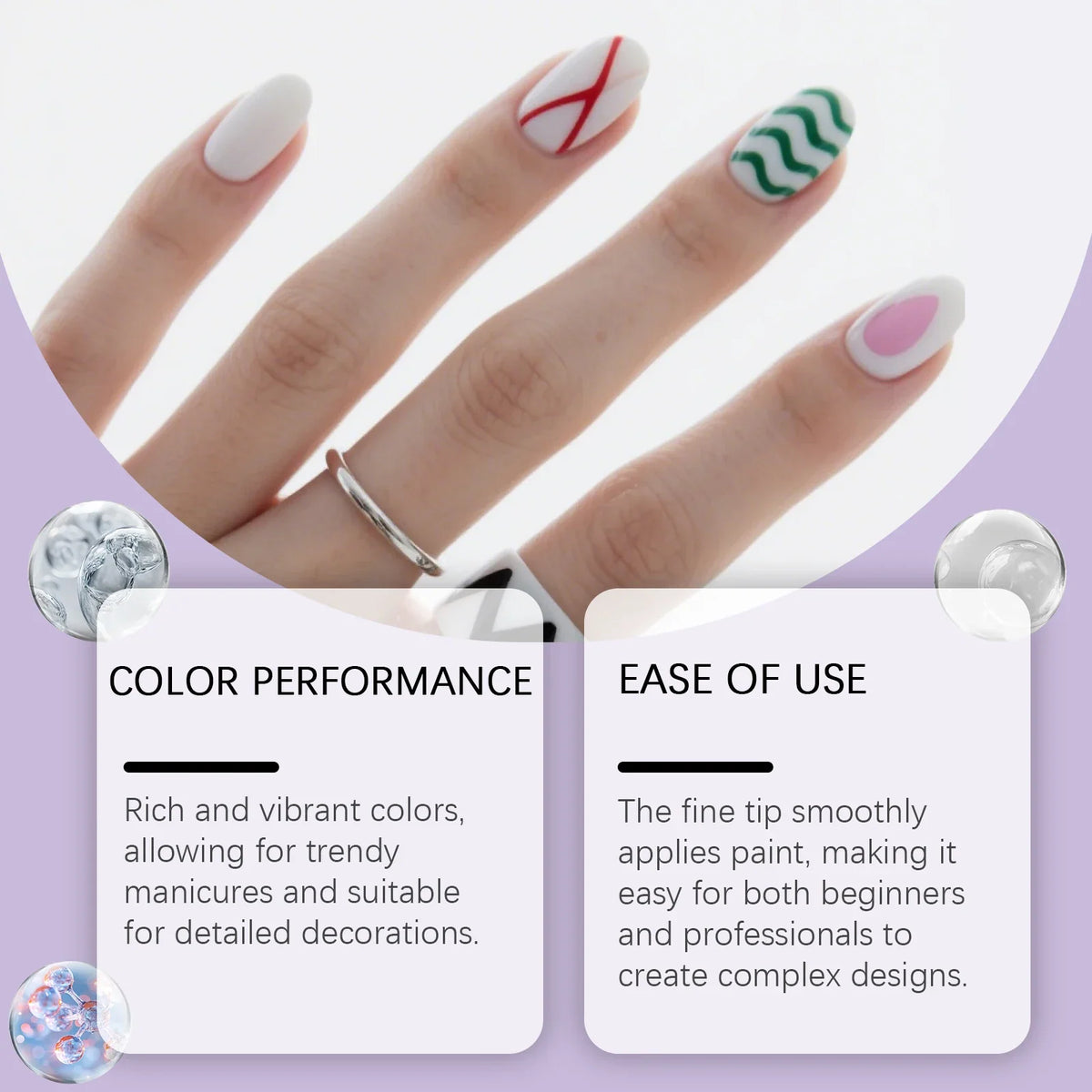 Nail art graffiti pen set by Silcy Skin on nails with white base, red line, and green zigzags on Tampa Home & Garden Store