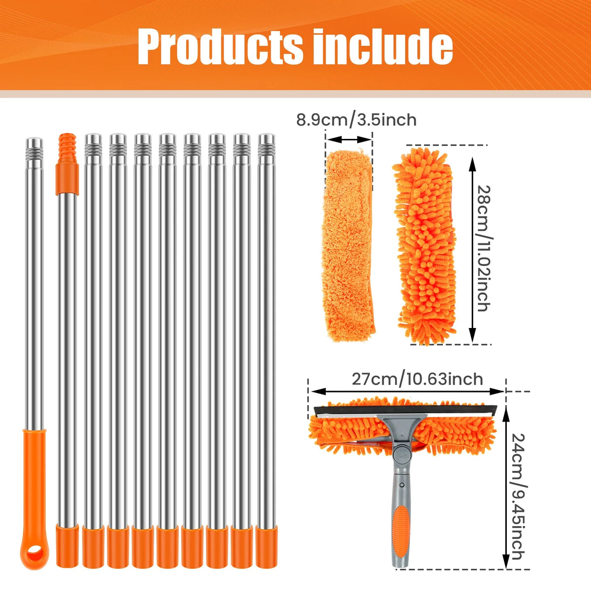 Extendable window cleaning kit with poles, orange accents, microfiber, and 2-in-1 squeegee on Tampa Home & Garden Store