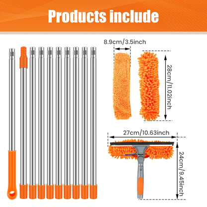 Extendable window cleaning kit with poles, orange accents, microfiber, and 2-in-1 squeegee on Tampa Home & Garden Store