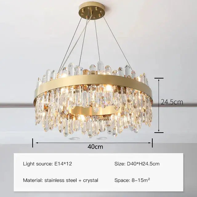 Decorbites Luxe crystal chandelier LED pendant light with gold ring and crystal prisms on Tampa Home & Garden Store