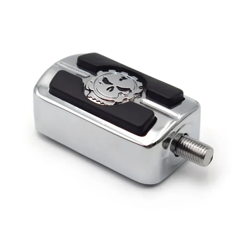 Chrome skull shifter foot peg for Harley motorcycles with black rubber pads, by BikerZoneZ on Tampa Home & Garden Store