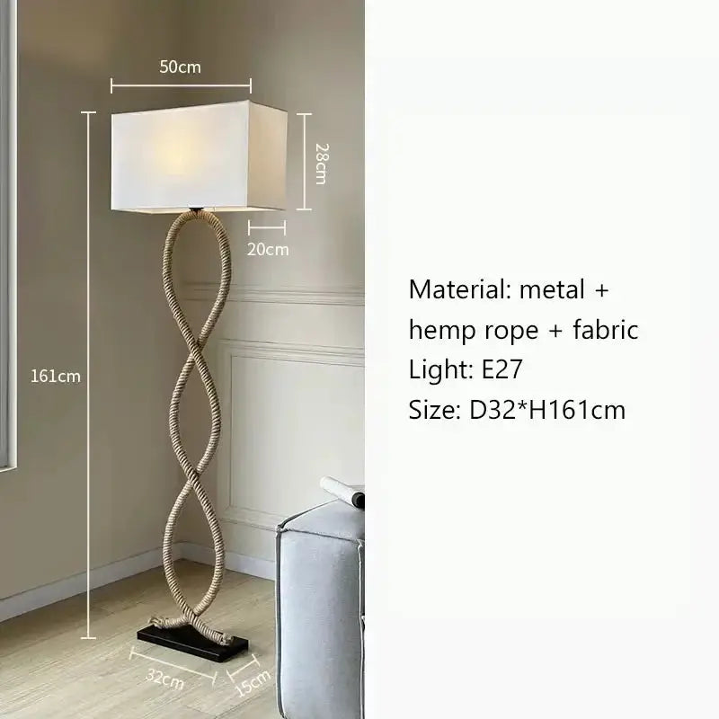 DecorBites Hemp Rope Fabric Shade LED Floor Lamp