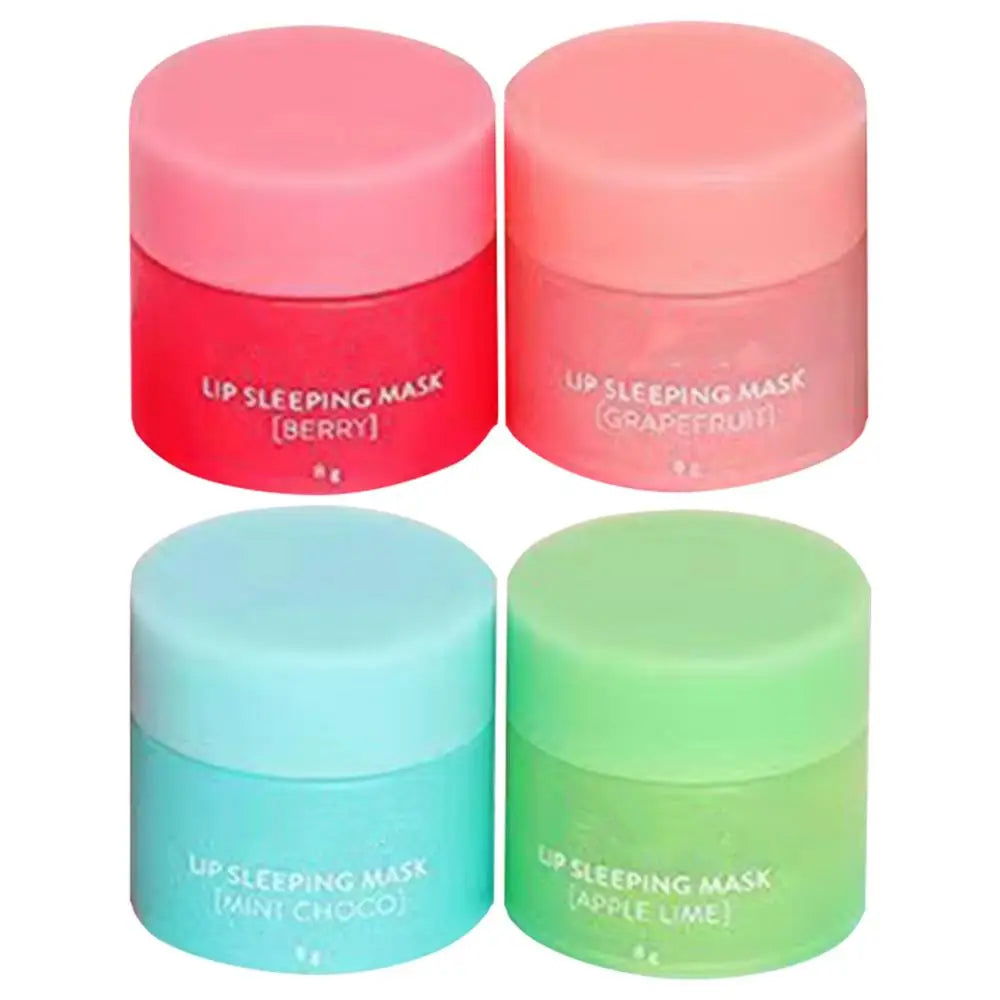 Silcy Skin 4pc lip sleeping mask set in red, pink, blue and green jars for nourishing lip care on Tampa Home & Garden Store