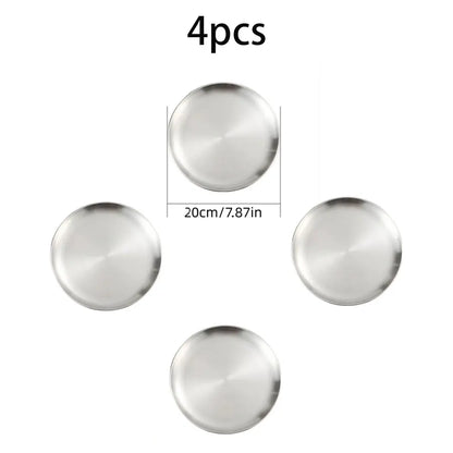 4pcs stainless steel circular plates by Perfecsy, 20 cm each, silver Korean grill meat plates on Tampa Home & Garden Store