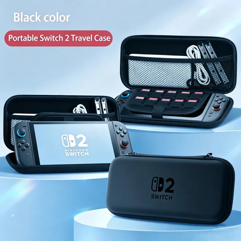 Black EVA hard case Nintendo Switch 2 with card slots and accessories pouch on Tampa Home & Garden Store